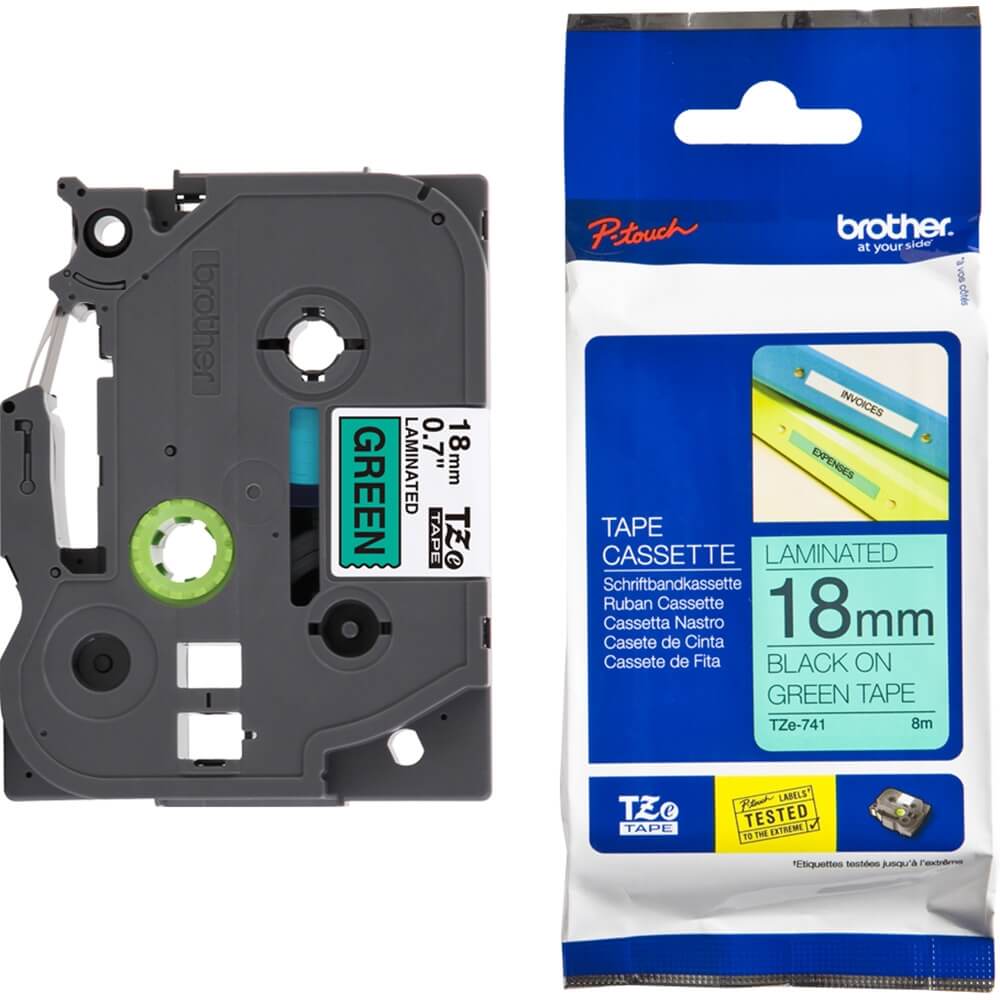 Fita Brother TZE-741 18mm Preto sobre Verde - Impressorajato